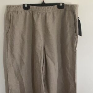 Tan Elastic Waistband Capris for Casual Comfort 100 percent linen